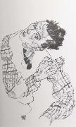 Egon Schiele Self Portrait with Checkered shirt oil painting reproduction